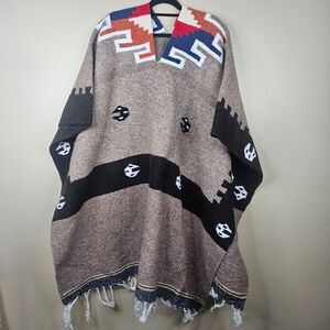 Vintage wool poncho rug blanket OS